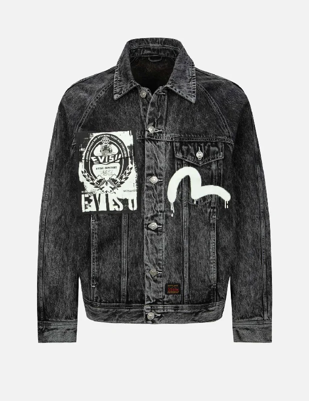 Easygoing Fashion Poster Graphic and Seagull Print Loose Fit Denim Jacket