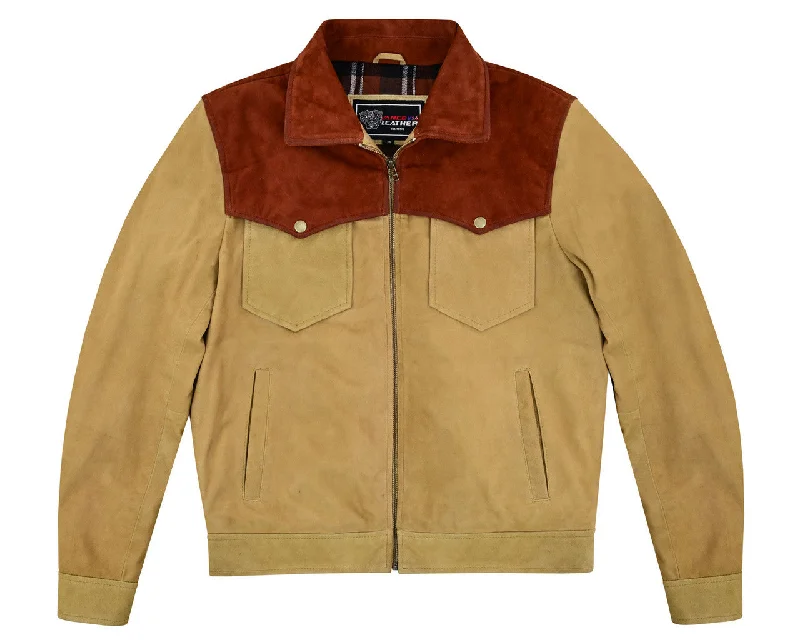 Comfortable Shoes Men's Western Goat Suede Trucker Two-Tone Leather Jacket