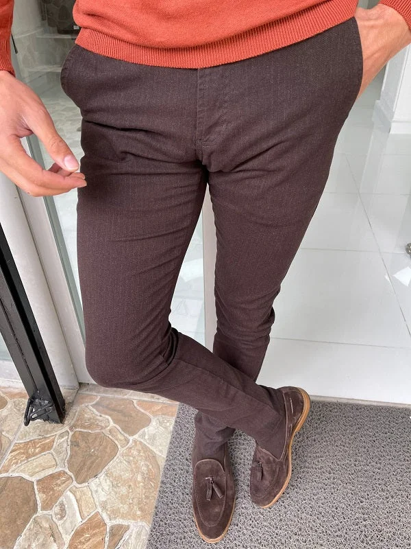 Bastoni Brown Slim Fit Cotton Lycra Pants