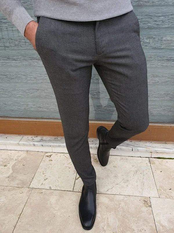 Bastoni  Dark Gray Slim Fit Linen Pants