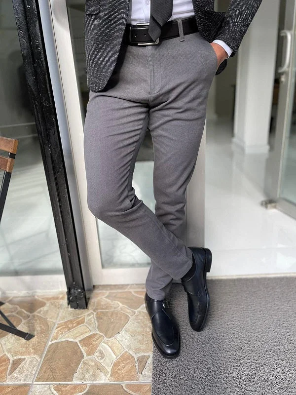 Bastoni Gray Slim Fit Cotton Lycra Pants