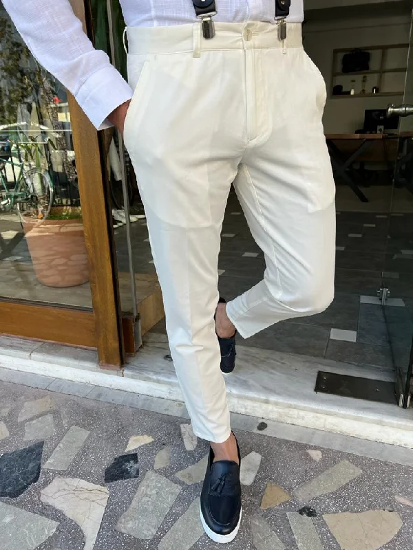 Bojoni Dover White Slim Fit Cotton Pants