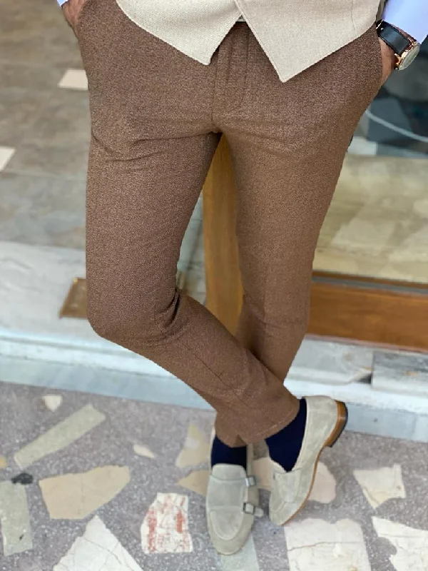 Bojoni Frezo Brown Slim Fit Wool Pants