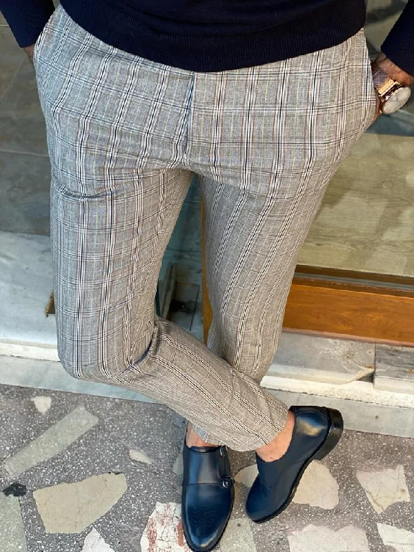 Bojoni Morris Gray Slim Fit Plaid Pants