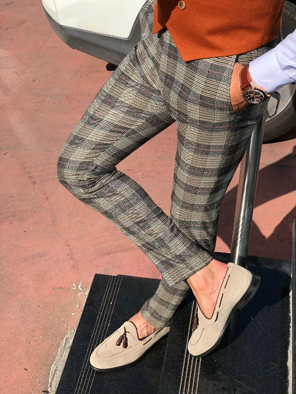 Carlos Slim-fit Plaid Fabric Pants Camel