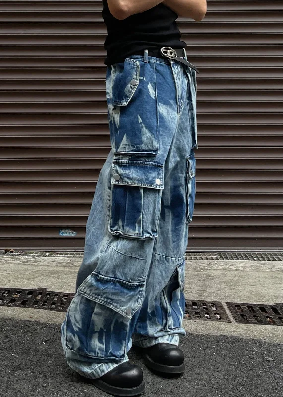 Cool Blue Button Pockets High Waist Denim Men Pants Summer