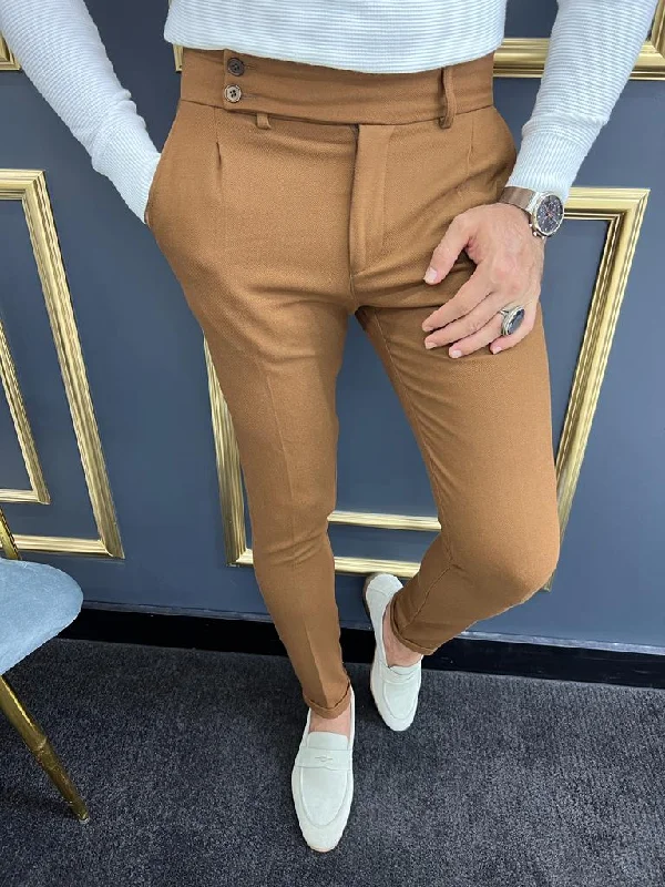Weekend Outfits Thread Slim Fit Double Pleated Camel Trousers
