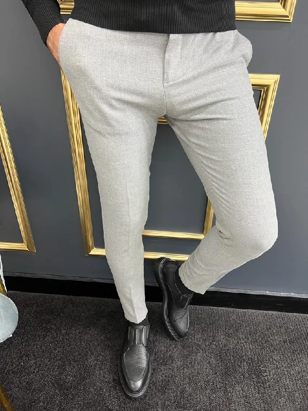 Easy Fashion Thread Slim Fit Rope Detailed Grey Trousers