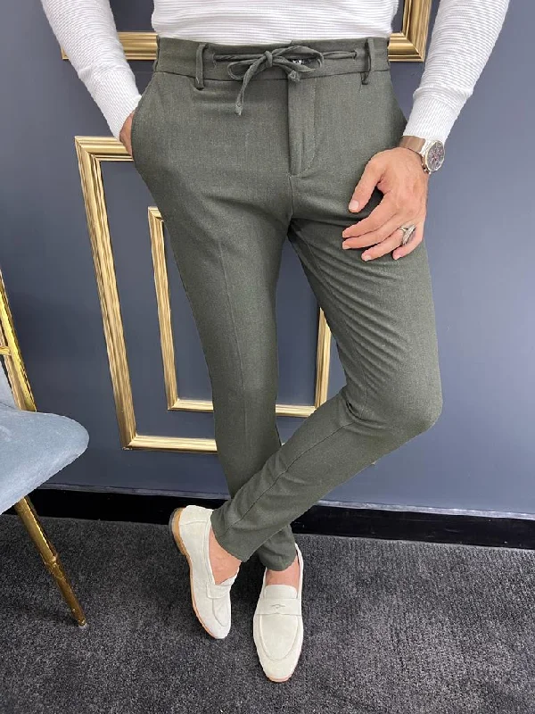 Relaxed Looks Thread Slim Fit Rope Detailed Khaki Trouser