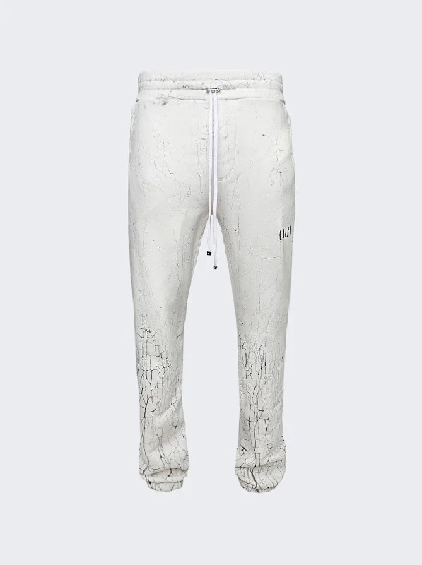 Modern Style Cracked Dye Logo Sweatpants White