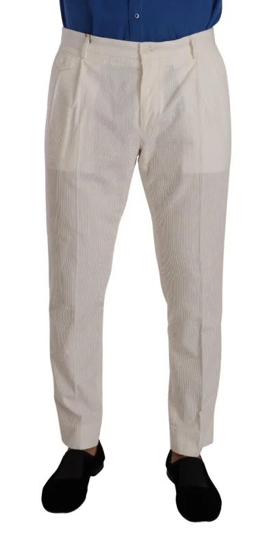 Premium Comfort Dolce & Gabbana Elegant Tape Corduroy Pants in Off Men's