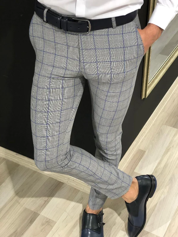 Ferra Slim Fit Plaid Pants in Blue