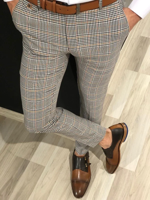 Ferra Slim Fit Plaid Pants in Orange