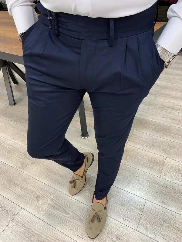 Easygoing Fashion Ferrar Double Pleated Navy Pants