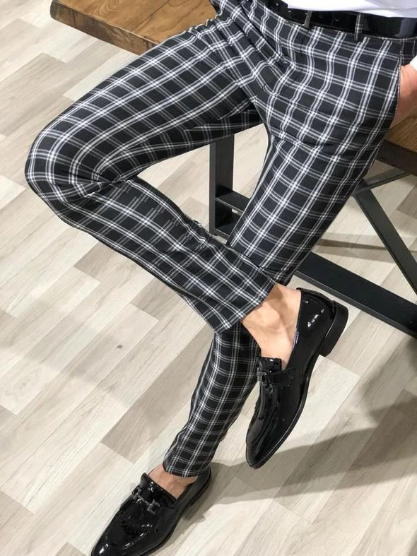 Effortless Style Ferrar Plaid Black Slim Pants