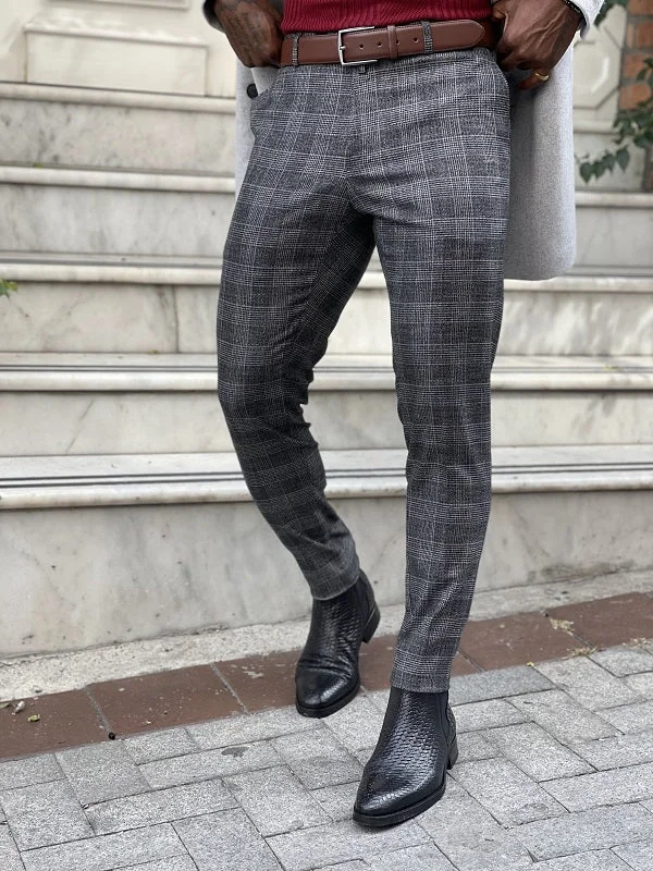 Frezo Black Slim Fit Plaid Pants