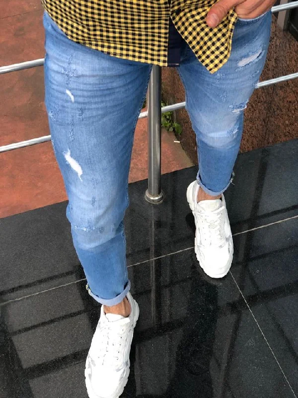 Stylish Apparel Infinite Ripped Slim Blue Jeans
