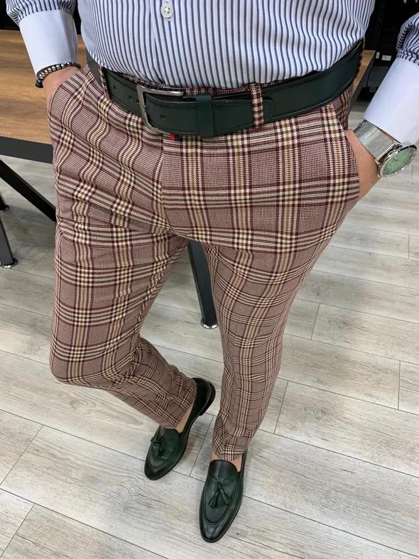 Modern Backpacks Lendfield Burgundy Plaid Slim Pants