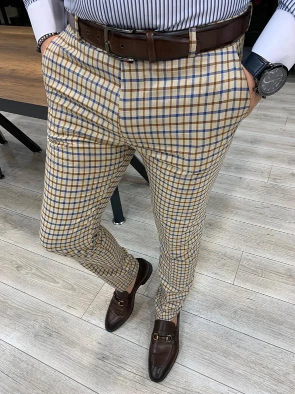 Sporty Trends Lendfield Cream Plaid Slim Pants