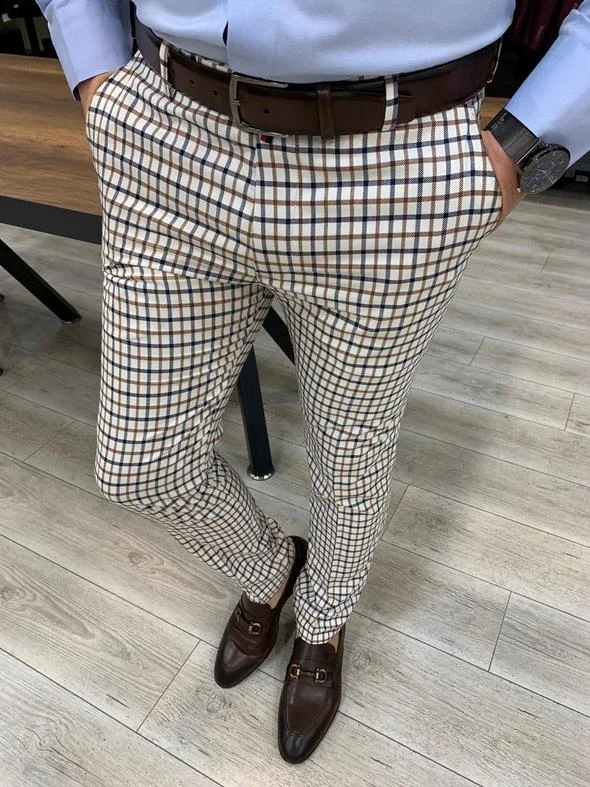 Cozy Sweatshirts Lendfield Navy Brown Plaid Slim Pants