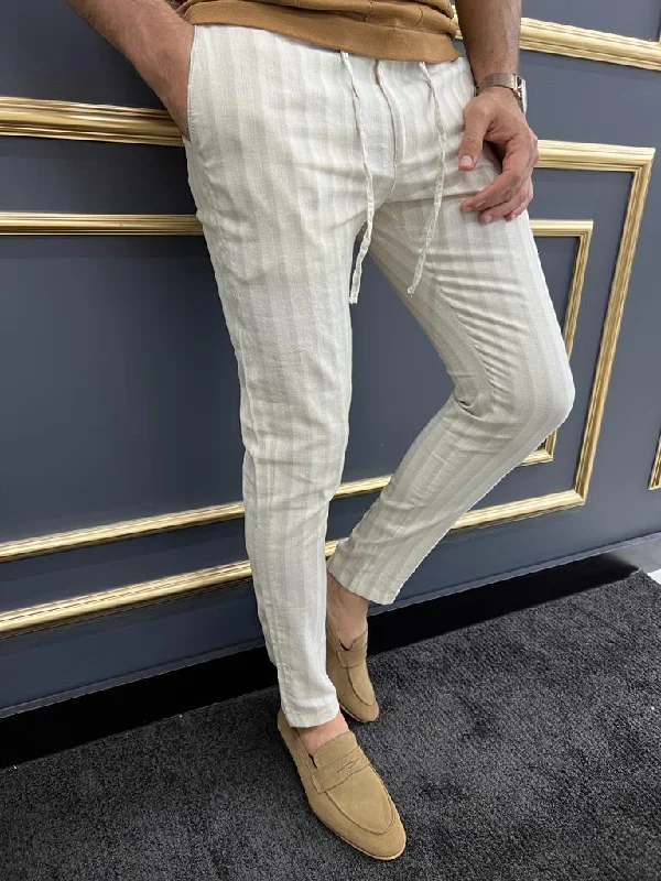 Classic Wear Bojoni Uluwatu Slim Fit Beige Rope Detailed Trouser