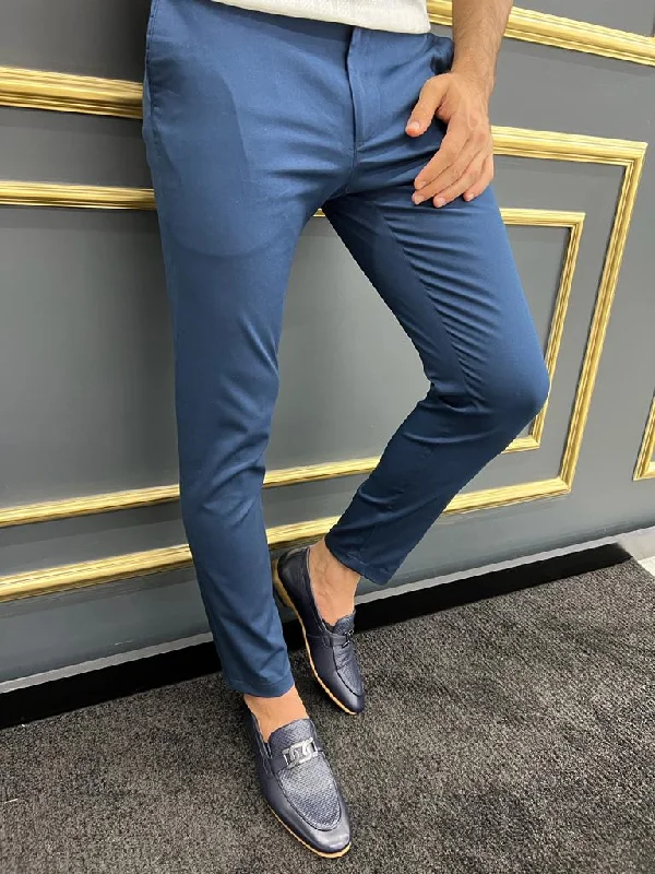 Casual Essentials Bojoni Uluwatu Slim Fit Checkered Pique Detail Blue Trouser