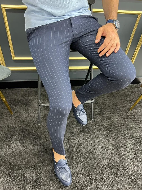 Street Style Bojoni Uluwatu Slim Fit Dark Blue Striped Trouser