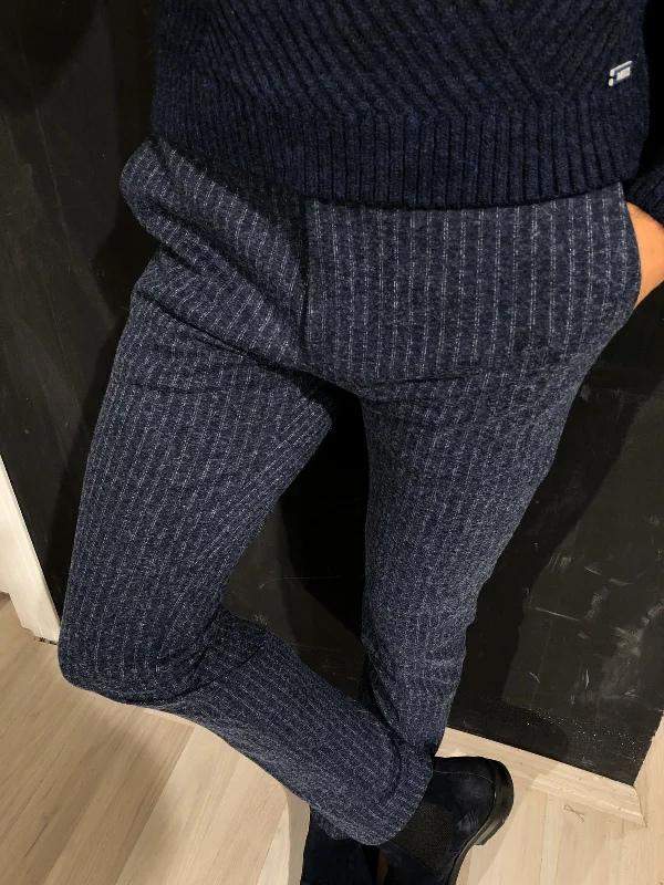 Lumas Slim-fit Striped Fabric Pants Navy