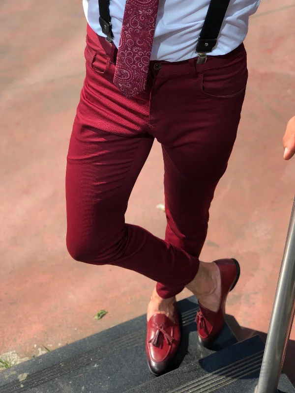 Major Slim-Fit Cotton Pants Claret red