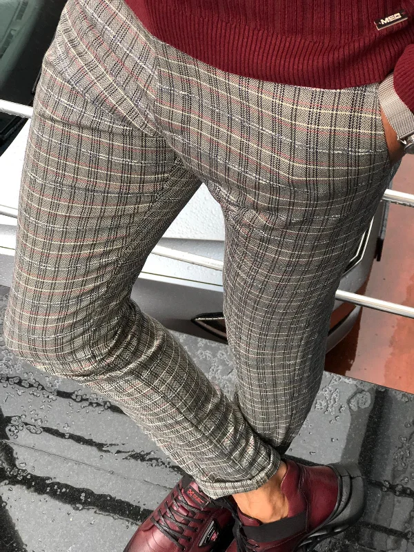 Major Slim-Fit Plaid Pants Gray