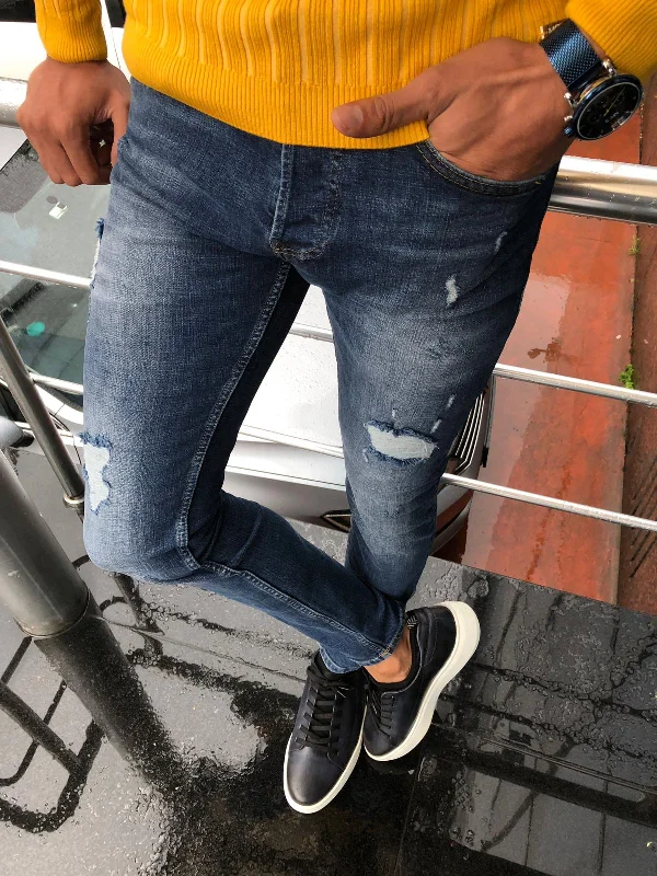 Major Slim-Fit Ripped Jeans Navy Blue