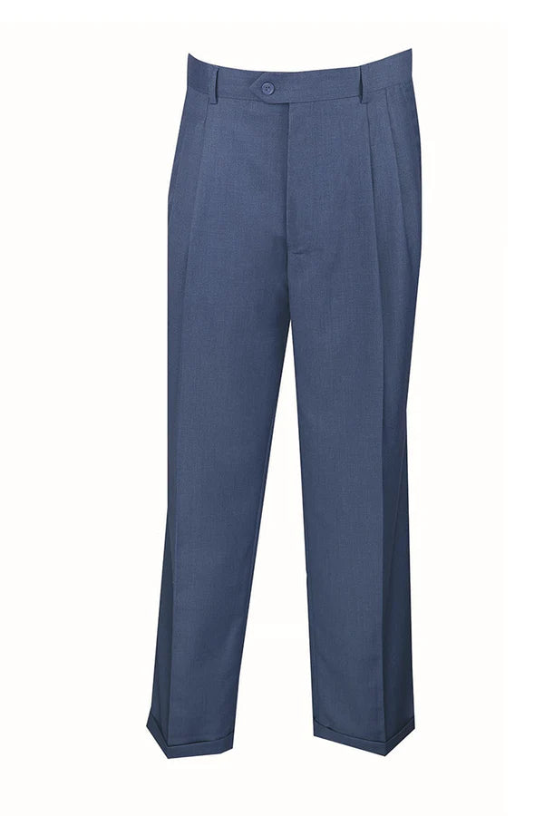 Men's Dress Pants Regular Fit Double Pleated with Cuffs in Blue