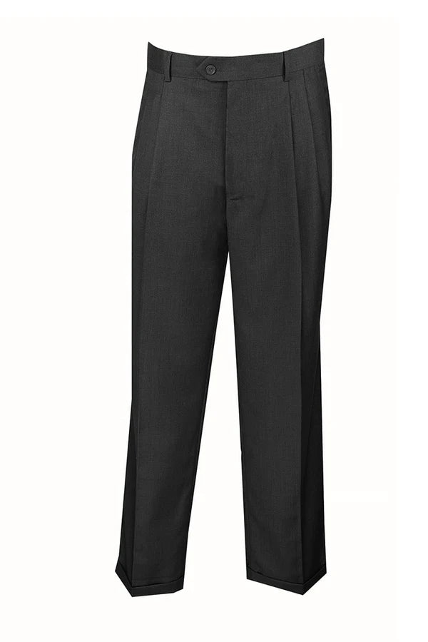 Men's Dress Pants Regular Fit Double Pleated with Cuffs in Charcoal