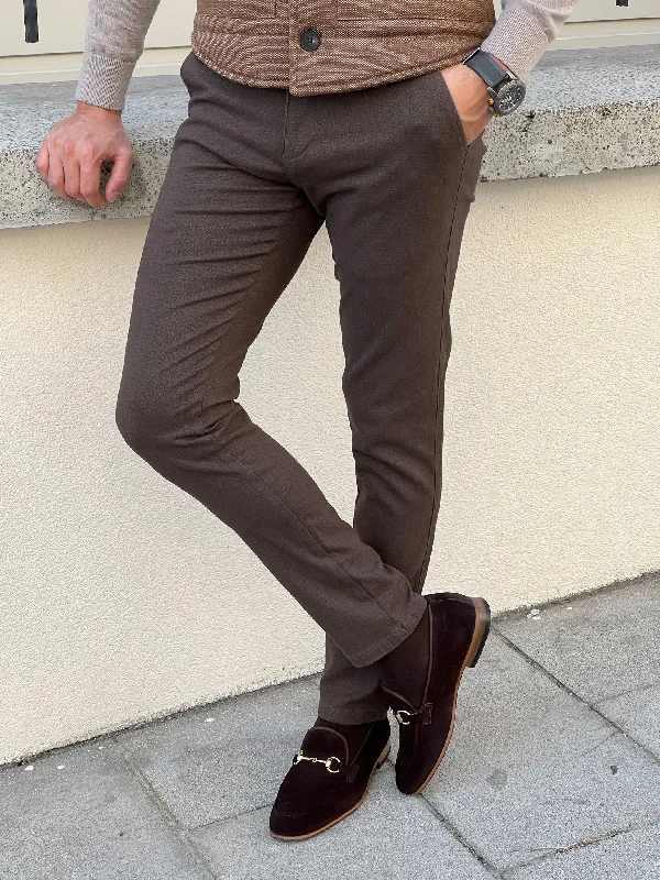 Relaxed Pants Bojoni Astoria Slim Fit High Quality Brown Patterned Anthracite Pants