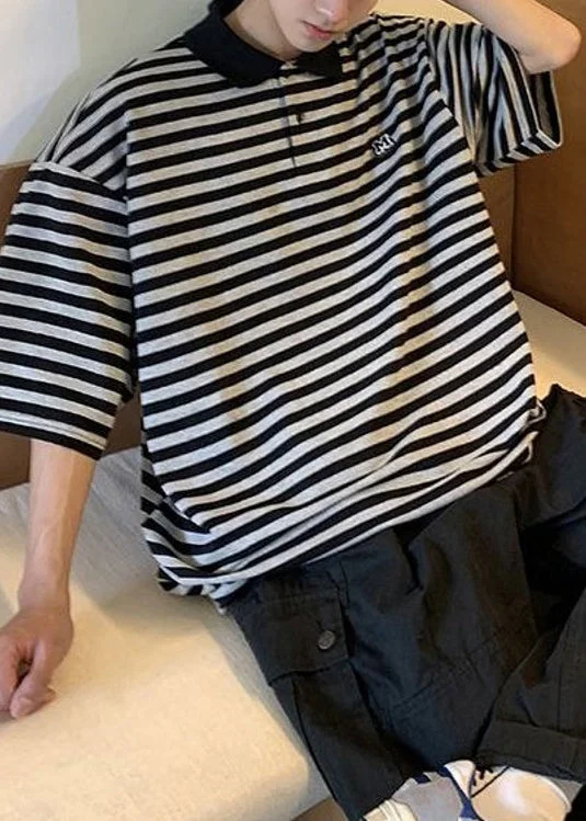 All-Day Wear New Black Striped Cotton Polo Shirts Summer