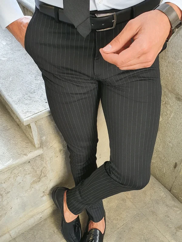 Modern Casuals Oakland Black Slim Fit Pinstripe Pants