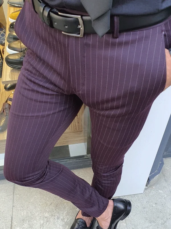 Active Comfort Oakland Burgundy Slim Fit Pinstripe Pants