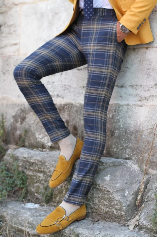 Pac Slim-Fit Plaid Pants in Blue