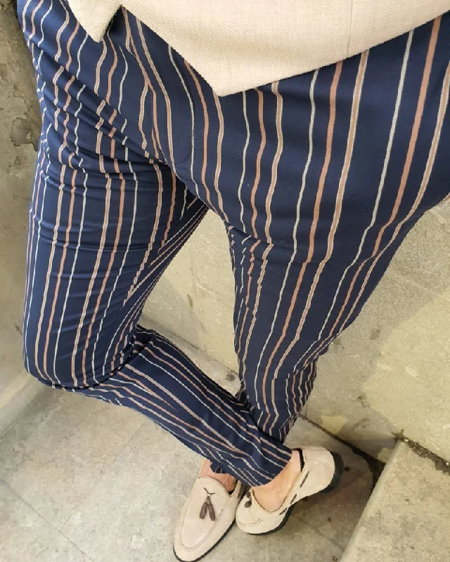 Versatile Wardrobe Paco Dark Blue Slim Fit Chalk Stripe Pants