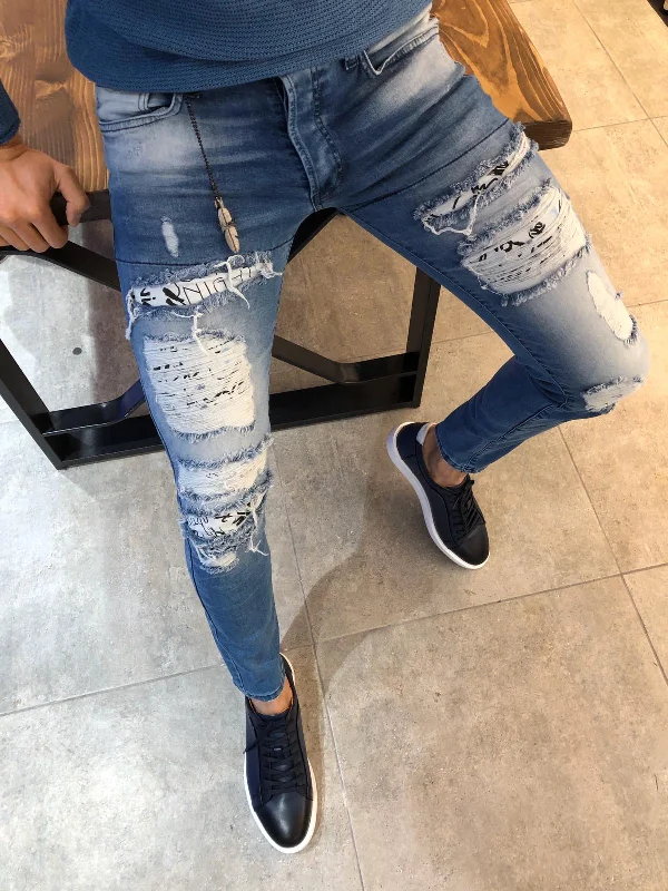 Casual Outfit Paco Slim-Fit Ripped Jeans Blue
