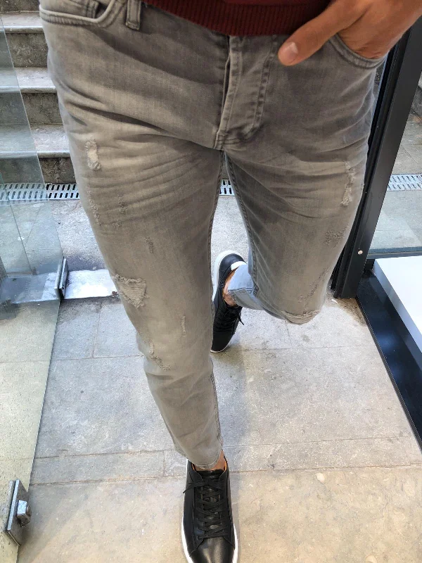Comfortable Outfits Paco Slim-Fit Ripped Jeans Gray