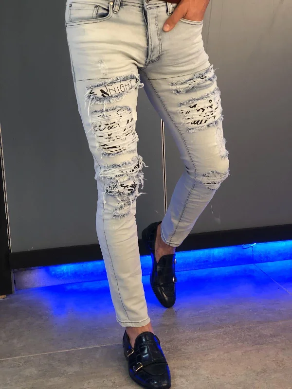 Comfortable Style Paco Slim-Fit Ripped Jeans White