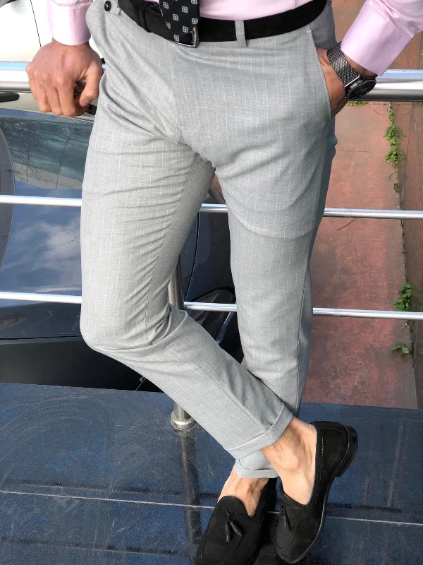 Sebast Slim Fit Stripe Pants in Gray