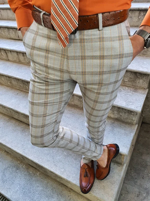 Casual Jackets Shelton Camel Slim Fit Plaid Pants