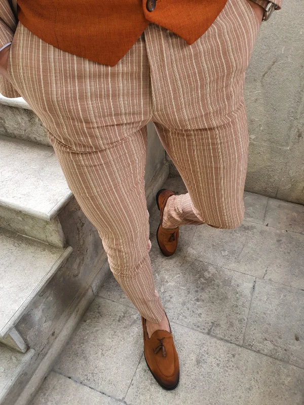 Trendy Apparel Shelton Seersucker Slim Fit Beige Pants