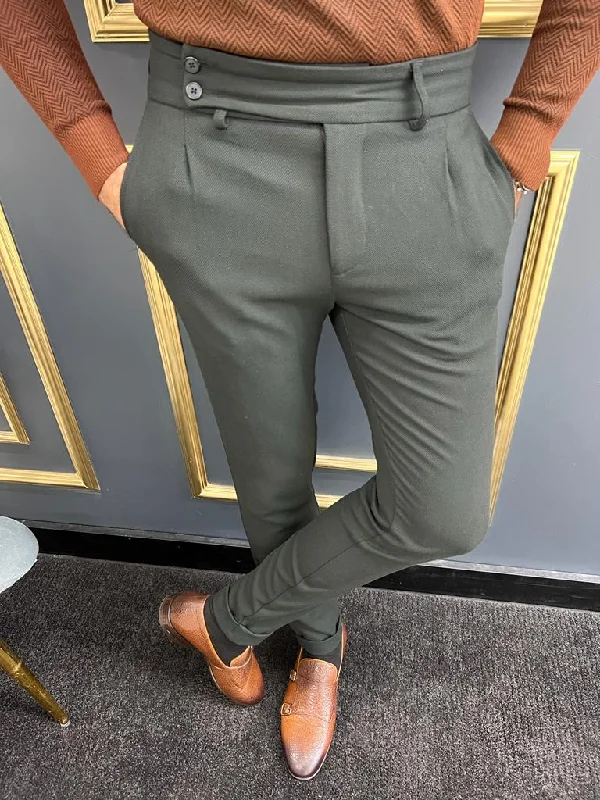 Casual Trends Thread Slim Fit Double Pleated Black Trousers