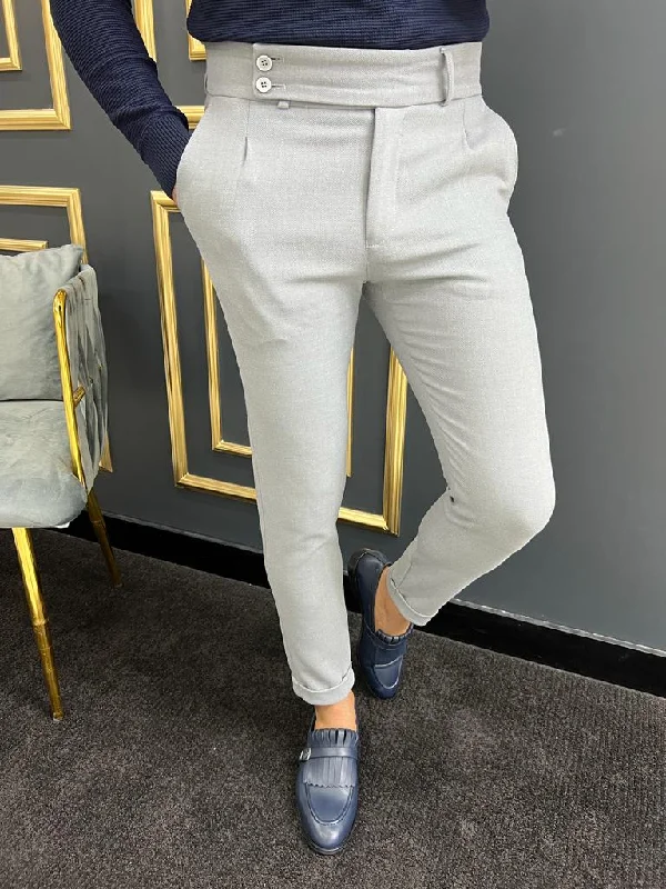 All-Day Wear Thread Slim Fit Double Pleated Grey Trousers