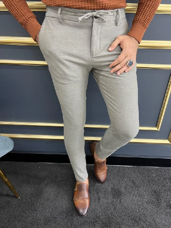 Relaxed Wearables Thread Slim Fit Rope Detailed Dark Beige Trousers