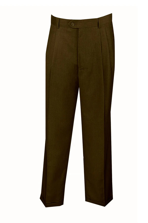 Wool Feel Regular Fit Dress Pants in Brown