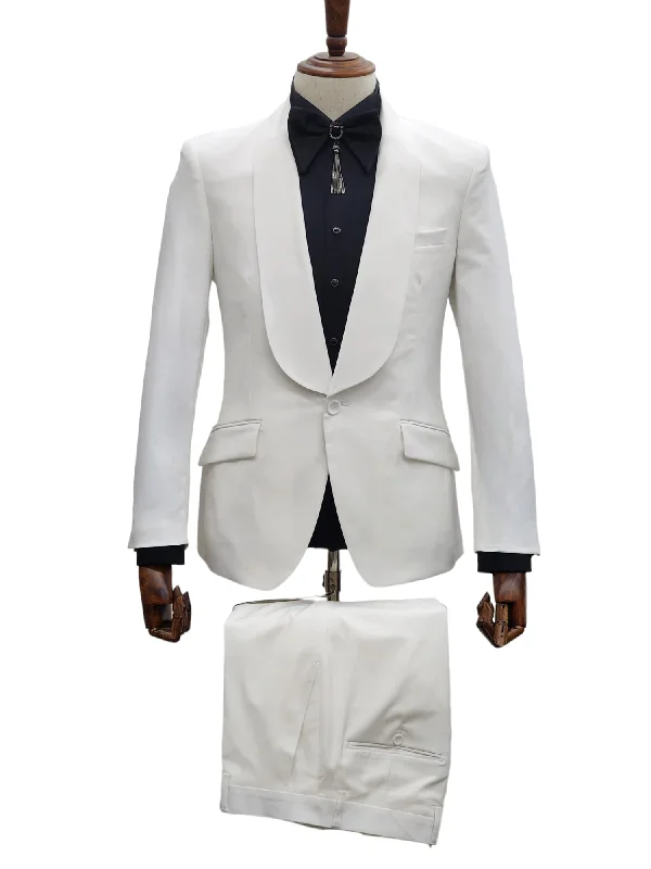 Basic Fashion 1 Button Slim Fit Suit FF1S-TRS Off White